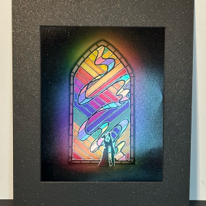 hand embellished glitter stained glass window print