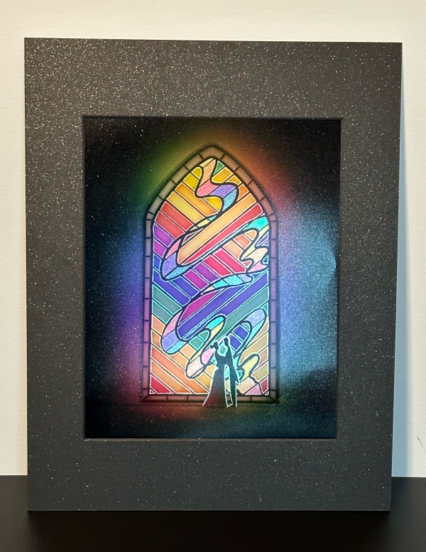 hand embellished glitter stained glass window print