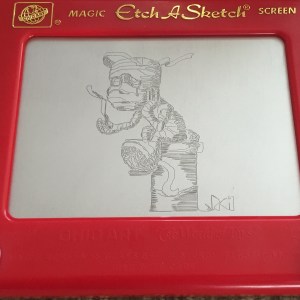 Amumu from League of Legends drawn on Etch-a-Sketch