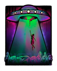 ASL “rapture” and a neon space ship abducting a person