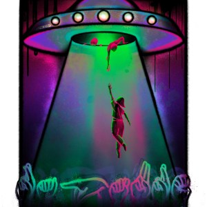 ASL “rapture” and a neon space ship abducting a person